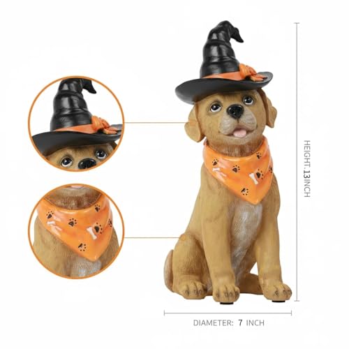 Indoor Halloween Dog Statue with Witch Hat - Ghostly Puppy Figurine for Holiday Decor - 5x7x13 Inches - Spooky Gift