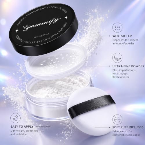 Translucent Talc-Free Setting Powder with Sifter - Long-Lasting Matte Finish for Face & Body Makeup