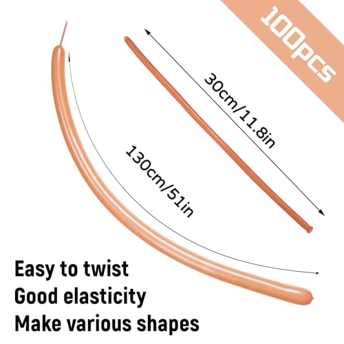 Nude Long Balloons 260 Pack - Thick Latex for Animal Models, Halloween, Weddings, Birthdays