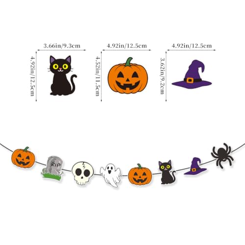 Halloween Paper Triangle Banner with Spider Cobweb Bats Skull Ghost Pumpkin - Style-10