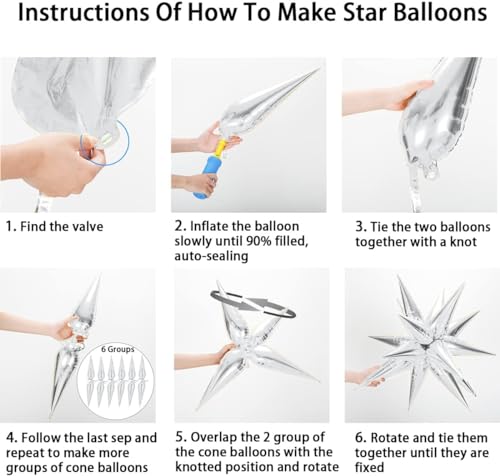Black Silver Cow Print Explosion Star Balloons 5 Pack - 32 Inch DIY Foil Party Decorations