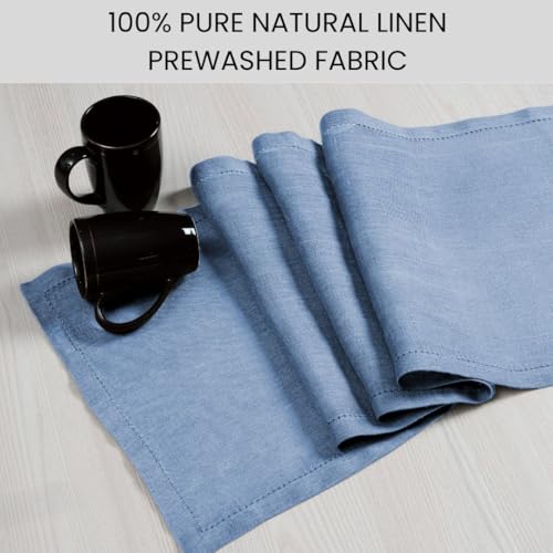 Light Blue 100% Linen Table Runner 72 Inch Long - Rustic Farmhouse Decor