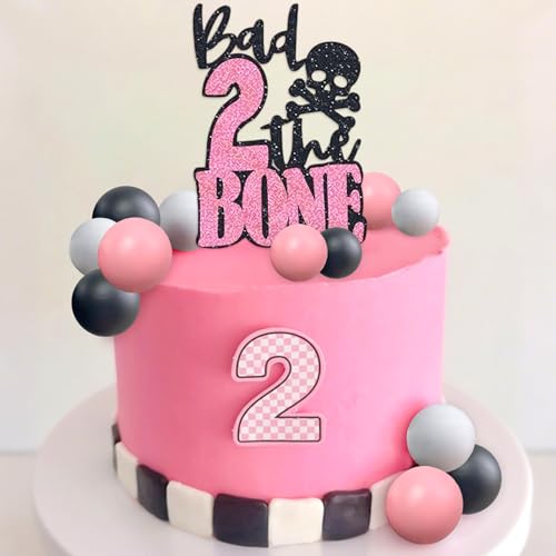 Pink Bad 2 The Bone Cake Topper & Party Decorations for 2nd Birthday - Gothic & Rock Style
