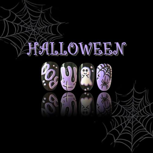 OCOUYVD Halloween Short Almond Fake Nails with Ghost & Pumpkin Design - 24PCS Variation 59
