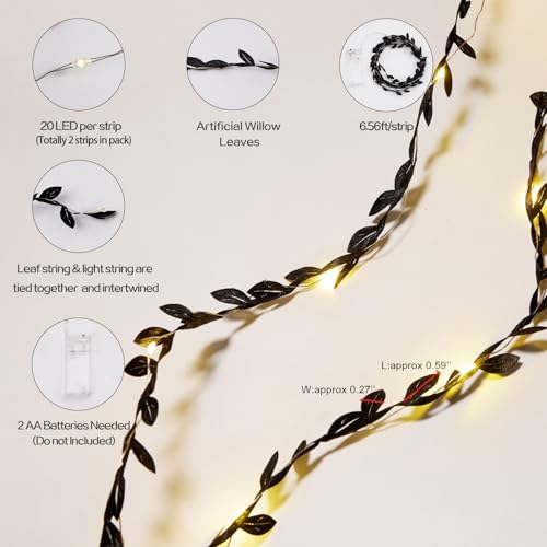 Black Leaves String Lights 6.56ft 20 LED Battery Operated - 2 Pack