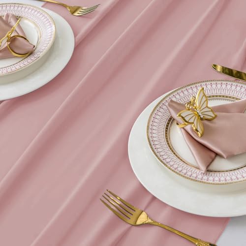 10ft Pink Chiffon Table Runner Set - 10 Pieces, Romantic Rustic Wedding Decor