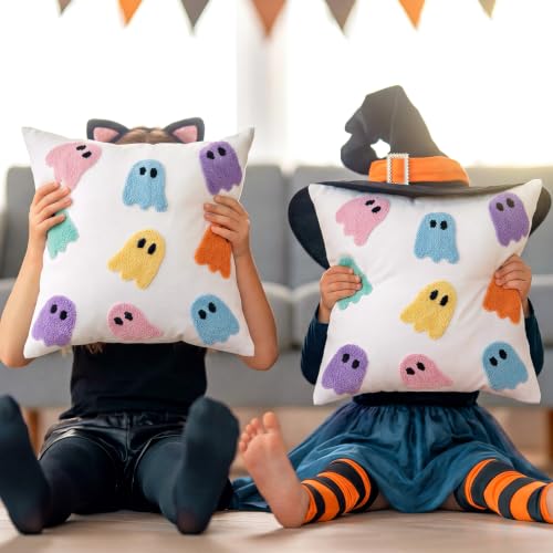 Pastel Halloween Ghost Pillow Covers 18x18 Set of 2 Decorative Cushion Cases