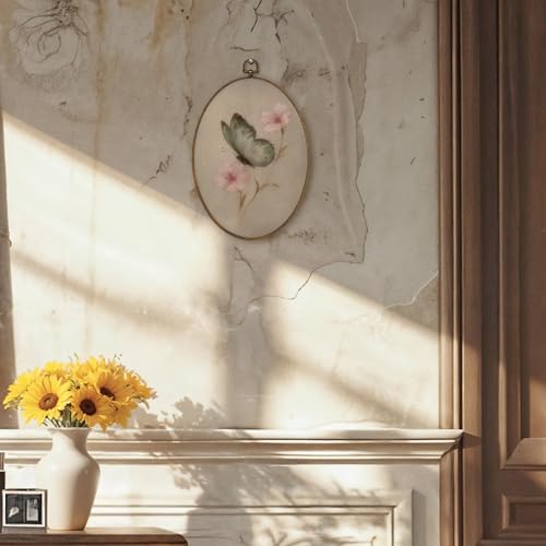 Oval Wall Art Decor - Butterfly Floral Canvas for Home & Bedroom