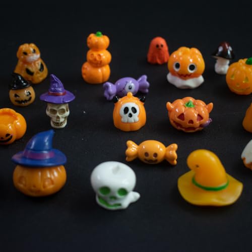Halloween Mini Resin Figurines Bulk Set - 68 Unique Tiny Decorations - Multicolor