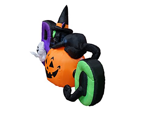 6 Ft Lighted Halloween Inflatable Black Cat with Ghost and Pumpkin Scene