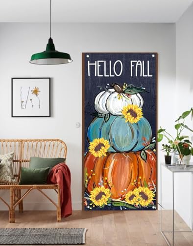 Fall Pumpkin Front Door Cover - Autumn Halloween Welcome Decor