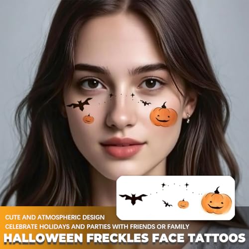 Halloween Face Tattoos - 12 Pack Kids Makeup Stickers with Pumpkin & Spooky Designs - Variation C
