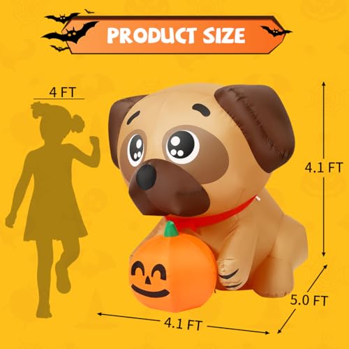5ft Halloween Inflatable Dog Decor with Pumpkin & LED Lights