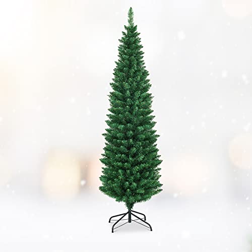 7FT Slim Christmas Tree with Metal Stand - Indoor & Outdoor PVC Decoration