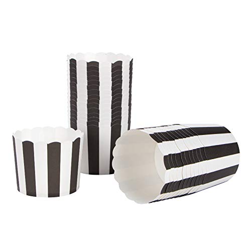 Nonstick Paper Baking Cups for Cupcakes, Muffins & Snacks - Set of 50, Black Stripe