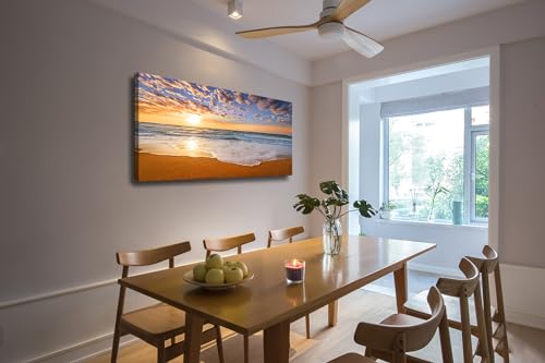 Beach Sunrise Wall Art Canvas Prints - Colorful Ocean Seascape, 48x24 Inches, Ready to Hang
