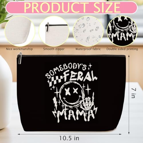 Skeleton Skull Makeup Bag with Heart Zipper - Black, Waterproof Cotton Linen