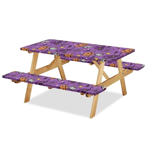 Halloween Picnic Table Cover with Bench Covers 94 x 30 in - Fitted & Elastic Band