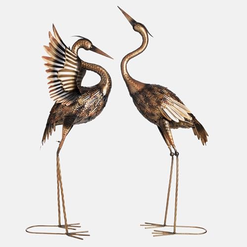Large Brass Yard Crane Statues - Outdoor Garden Decor Set of 2