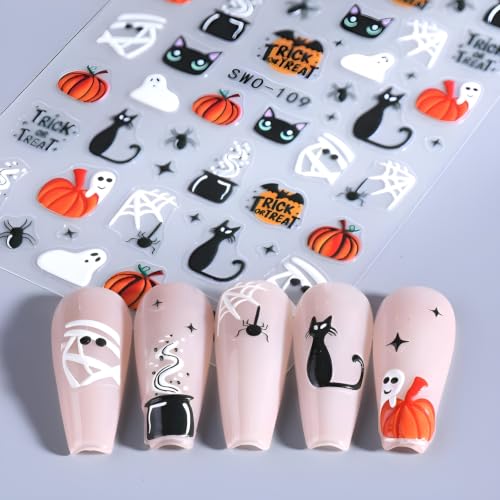 Halloween Nail Stickers Ghost & Spider Web Design - Colorful 1, 4 Sheets