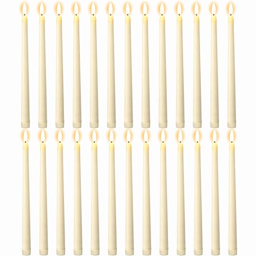 GenSwin 26 Pcs Ivory Flameless Taper Candles with 3D Flickering Wick - Battery Operated for Home Wedding Xmas