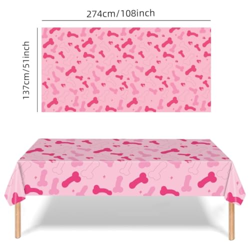 Waterproof Pink Tablecloth for Bachelorette Party Decorations - Funny Penis Design, 54x108 Inches