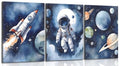 Nursery Space Wall Art - Astronaut Space Posters for Boys Room, 12x16 Blue Canvas Set of 3