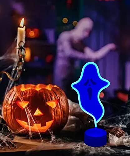 Halloween Ghost Neon Sign with Lamp Base - Purple Halloween Decoration