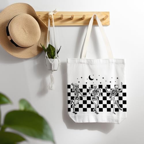 Reusable Grocery Shopping Bag with Dancing Skeletons Halloween Design - Goth Tote