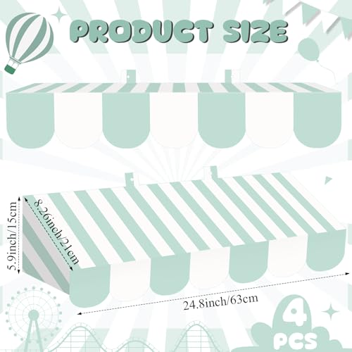 4 Pack Carnival Theme Wall Awnings - Stripe Mint White, 24.8 x 8.3 Inches, Party Decor