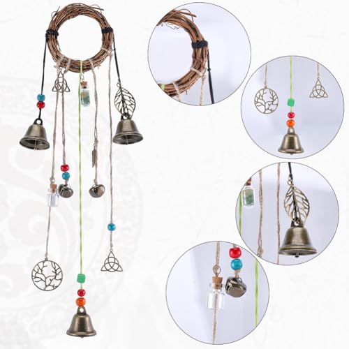 Witch Bell Wind Chime Decoration Set with Wreath & Charms - Style 3