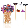 Halloween Cocktail Picks 100 Pack - Natural Bamboo Party Food Decor - Halloween