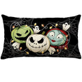 Halloween Pillow Cover 12x20 Inch Black Cushion Case Spooky Skeleton & Rag Doll Design