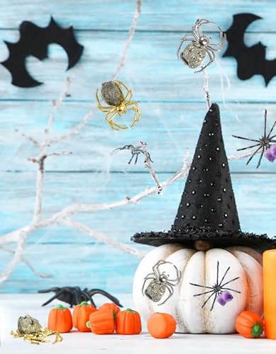 Halloween Spiders Decoration Set - Small Pyrite & Alloy Spider Figurines, 2 Pieces - Variation of B Spider Mixed 2Pcs
