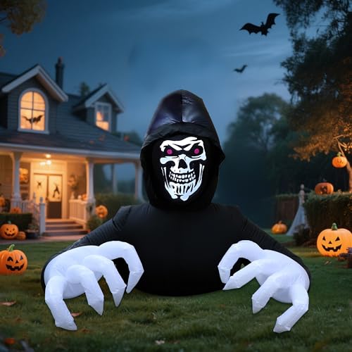 6ft Inflatable Grim Reaper Halloween Decoration Outdoor Yard Display with LED Lights