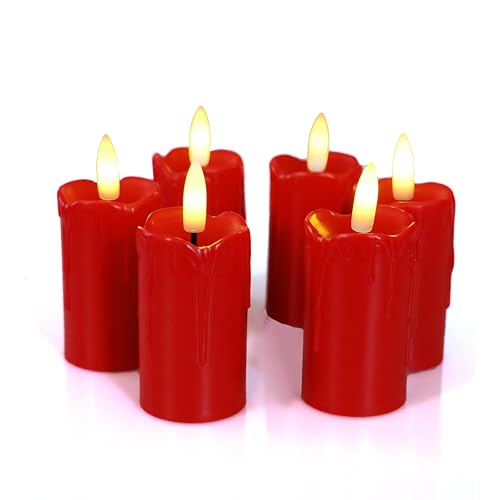 Battery Operated Flameless Votive Candles with Timer - Red Wick LED Lights