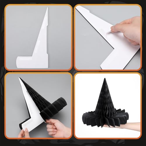 Halloween Honeycomb Decorations Set - 12 Witch Hat Paper Lanterns, Ghosts & Bats