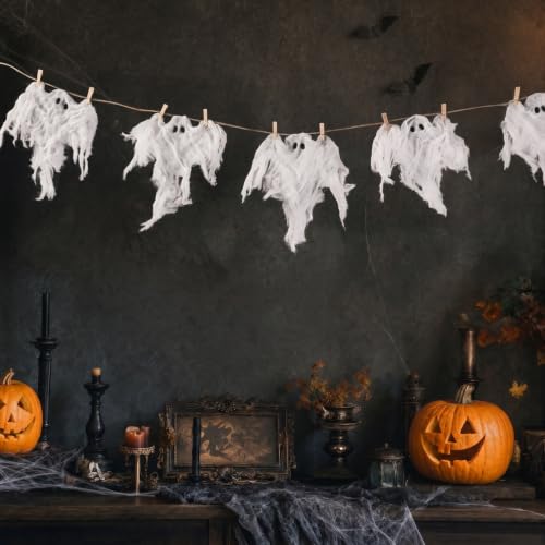 Halloween Ghost Garland - 6Ft Rustic Halloween Decor for Mantel, Wall, Fireplace | Variation: Ghost Garland
