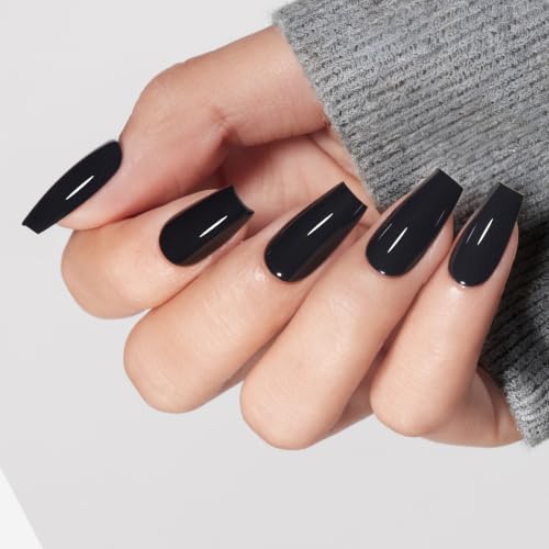 modelones Coffin Press On Nails Short Fake Nails Black A5