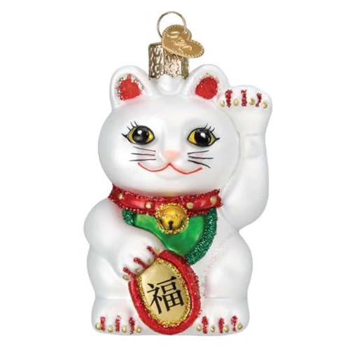 Lucky Cat Glass Ornament - Handcrafted Maneki Neko Christmas Tree Decoration