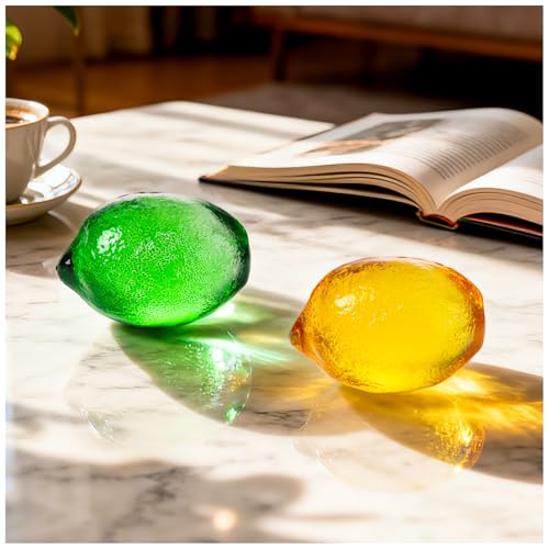 Glass Lemon Figurine Set - 2 Inches, Green and Yellow Collectible Decorations - Variation 2