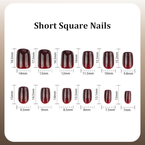 Black Cherry Short Square Press-On Nails with Gel Finish - Style 11, 24 Pcs