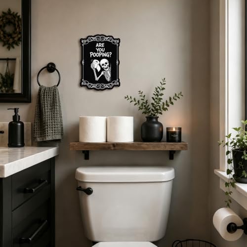 Funny Halloween Skeleton Bathroom Sign - Are You Pooping - Black Gothic Wall Decor