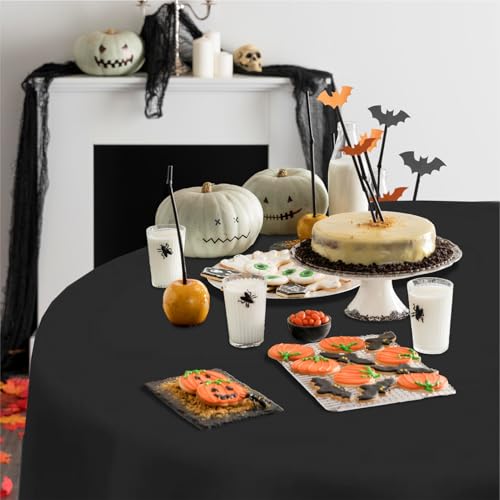Eunika Halloween 12pcs Round Plastic Tablecloths - Black, Purple & Orange, 84 Inch