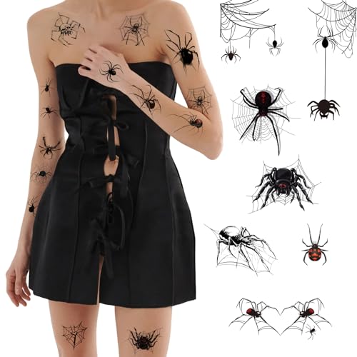 Halloween Spider Web Temporary Tattoos Kit - 178 Piece Face & Arm Stickers for Adults