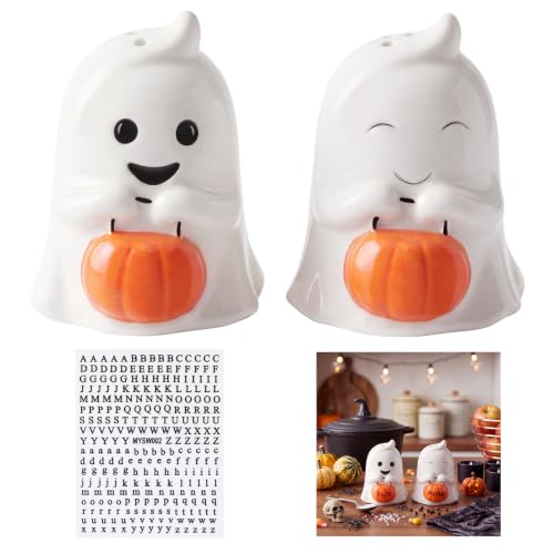 Halloween Ghost Salt and Pepper Shakers Set - Ceramic, Festive Table Decor