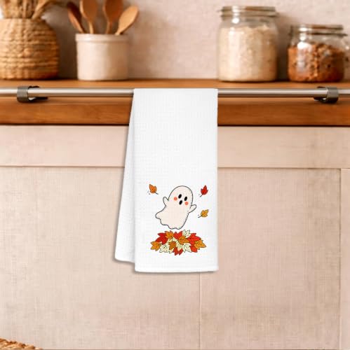 Autumn Ghost Fall Kitchen & Hand Towel, Waffle Weave, 16x24 Inch - Seasonal Decor