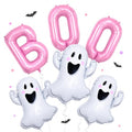 Halloween Party Balloons Set - Reusable Pink Ghost & 'BOO' Foil Decorations