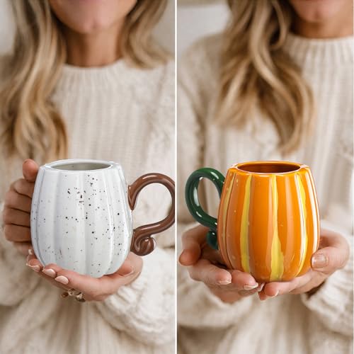 Orange Fall Pumpkin Mug 16oz Ceramic Coffee Cup - Halloween & Thanksgiving