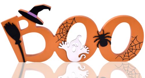 Orange Halloween Wooden Boo Sign - Indoor Ghost & Spooky Decor